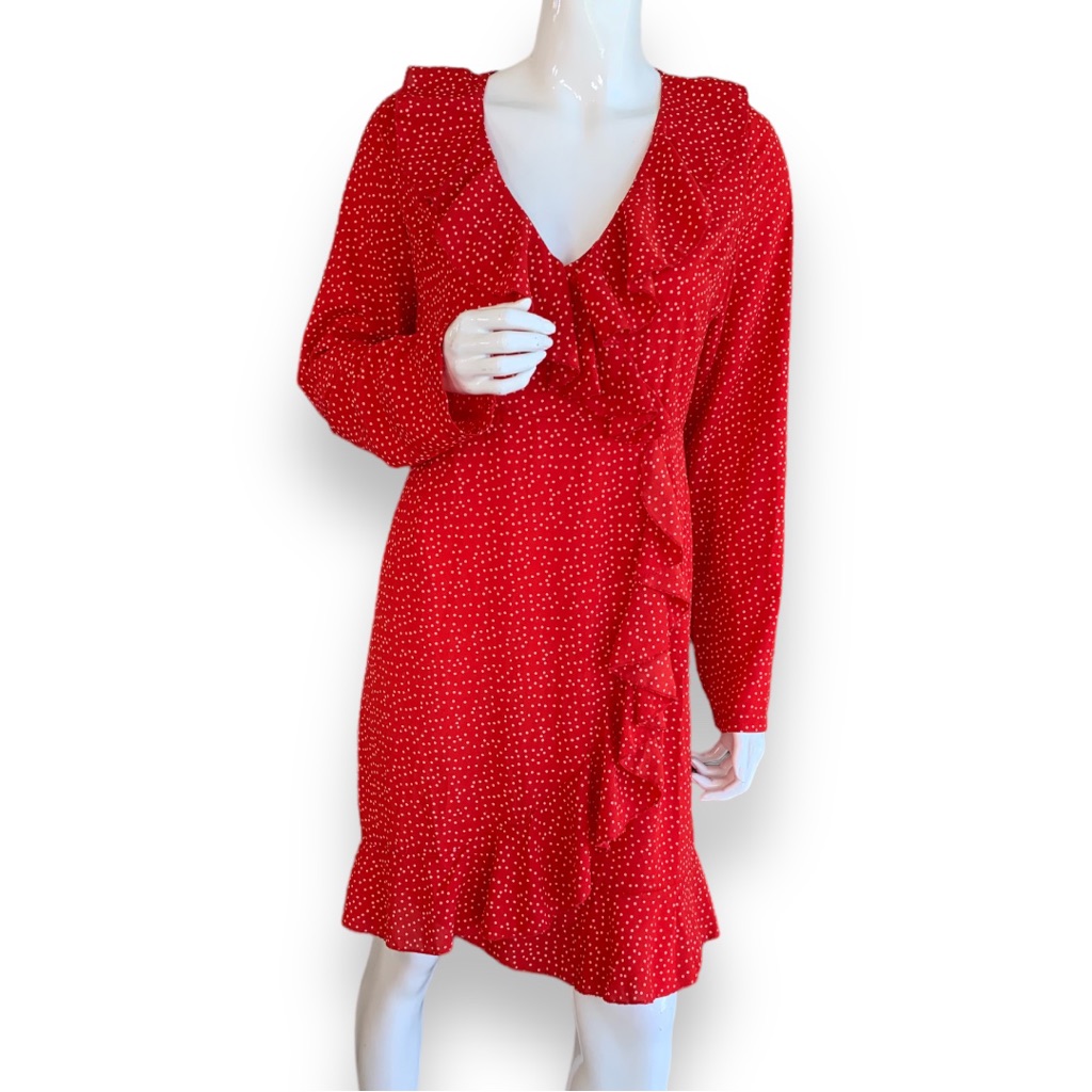 Shein Polka Dot Print Faux Wrap Ruffle Dress. Women’s Size 8/10